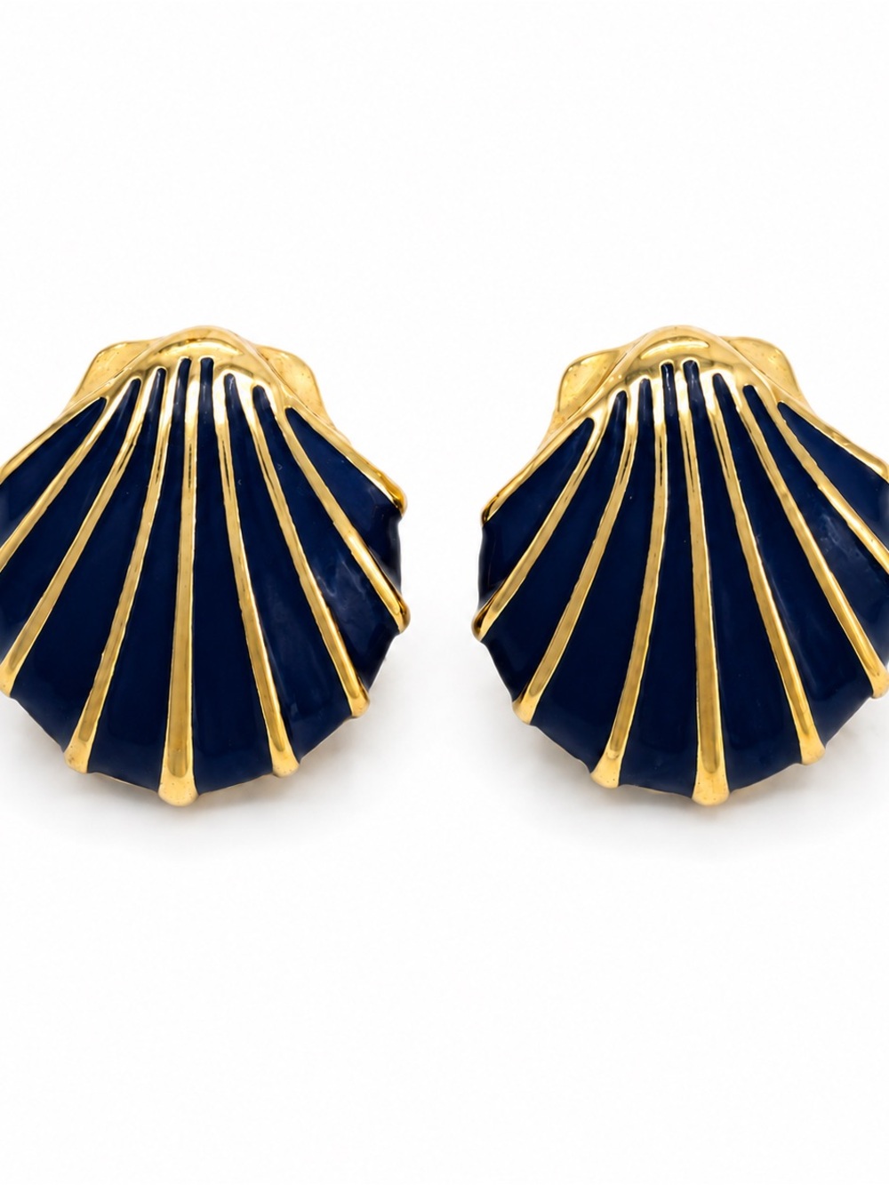 Vintage Monet Gold and Black Shell Pierced Earrings - Women Jewelry
